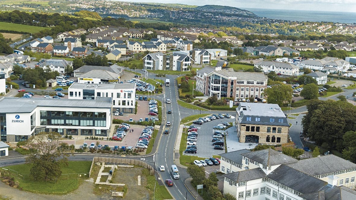 Aerial view of Businesses on Isle of Man